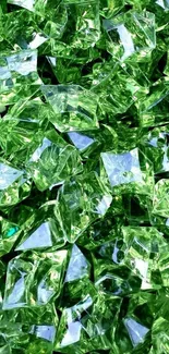 Close-up of vibrant green crystal pattern with geometric shapes.