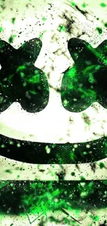 Vibrant green DJ mask with glowing effects on dark background.