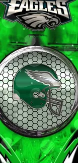 Eagles-themed wallpaper with a green helmet design and honeycomb pattern.