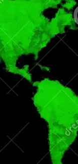 Green Americas map on a black background.