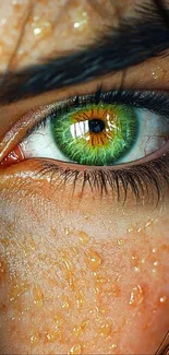 Close-up of a vibrant green eye with detailed textures.