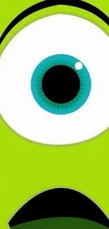 Vibrant green wallpaper with a large blue eye design.