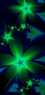 Green fractal art wallpaper with glowing star patterns.