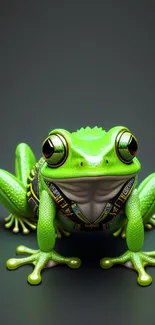 Green frog on dark background mobile wallpaper.