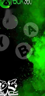 Vibrant green Xbox-inspired gaming mobile wallpaper with black accents.