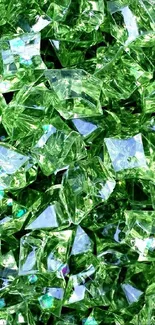 Green gemstones wallpaper with sparkling crystals.
