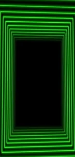 Vibrant green geometric glowing pattern on black background wallpaper.