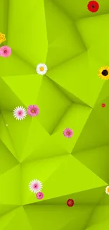 Vibrant lime green geometric polygonal wallpaper.