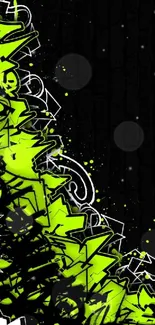 Vibrant green graffiti art with black and white elements on a phone wallpaper.