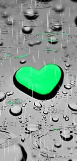 Green heart with raindrop design wallpaper for mobile.