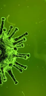 Vibrant green virus illustration in microscopic detail