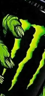 Vibrant neon green monster claw on a dark background.