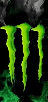 Dynamic Monster Energy logo in vibrant green with smoky effects.