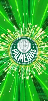 Dynamic green Palmeiras wallpaper with emblem and rays.