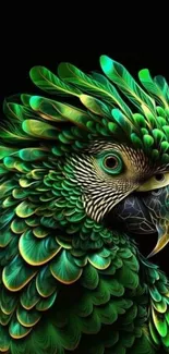 Vibrant digital artwork of a green parrot with detailed feathers.