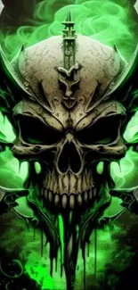 Green skull artwork with a glowing effect on dark background.