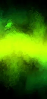 Abstract green smoke wallpaper with vibrant swirling patterns.