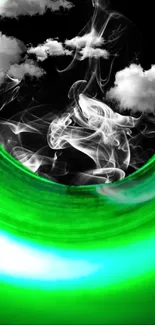 Captivating abstract green smoke with clouds mobile wallpaper.