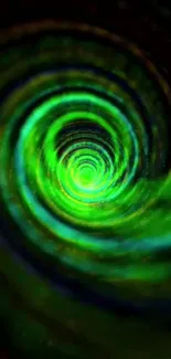 A vibrant green spiral vortex pattern in a dynamic mobile wallpaper.