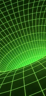 Green digital tunnel wallpaper with tech grid design.