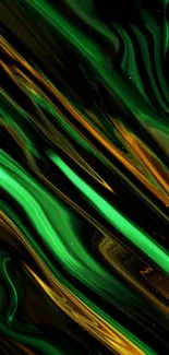 Fluid abstract green and orange wallpaper design.