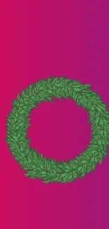 Green wreath on pink and purple gradient wallpaper background.