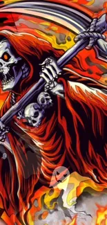 Vibrant Grim Reaper mobile wallpaper with fiery colors.