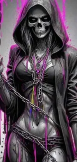 Edgy Grim Reaper artwork with pink highlights for mobile wallpaper.