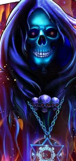 Grim Reaper wallpaper with vibrant flames and mystical charm.