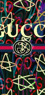 Vibrant design Gucci logo phone wallpaper.