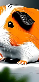 Illustrated guinea pig with vibrant orange fur on white background.