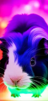 Vibrant guinea pig with rainbow glow on phone wallpaper.