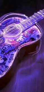 Vibrant neon guitar wallpaper with colorful stickers.