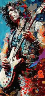 Colorful painting of a guitarist playing an electric guitar