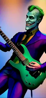 Artistic wallpaper of a vibrant guitarist playing passionately.