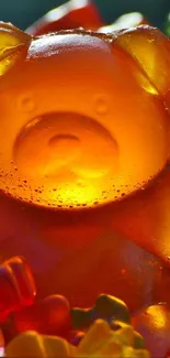 Close-up of a vibrant gummy bear candy.