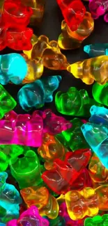 Colorful gummy bears as vibrant phone wallpaper.