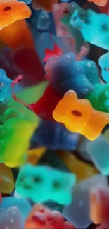 Vibrant gummy bears in colorful array.