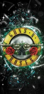 Guns N' Roses band logo with vibrant colors on a mobile wallpaper.