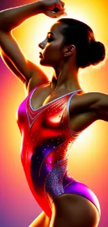 Dynamic gymnast in vibrant lighting, showcasing strength and grace.