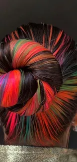 Multicolor bun hairstyle on black background.