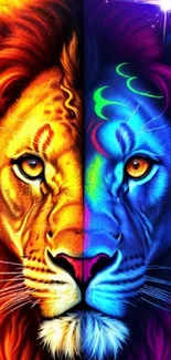 Bright and colorful half lion artwork wallpaper with contrasting hues.