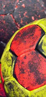 Close-up of a textured, colorful handball.