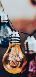 Colorful hanging light bulbs on a string.