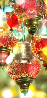 Vibrant red hanging lanterns glow softly.