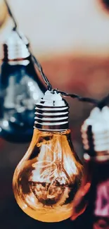 String of vibrant, colorful lightbulbs glowing warmly.