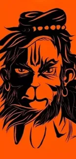 Vibrant orange and black Hanuman artwork on mobile wallpaper.