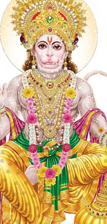 Vibrant artistic depiction of Hanuman deity with colorful jewelry and attire.