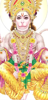 Vibrant illustration of Lord Hanuman adorned in colorful attire and intricate jewelry.