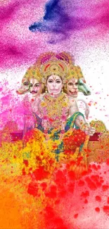 Vibrant Hanuman artwork in bright colors on phone wallpaper.